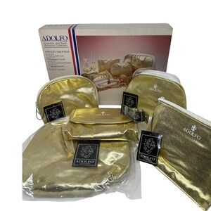 VTG Adolfo Cosmetic Bag Set Womens OS Gold Metallic 5pc Travel Kit NWT Style